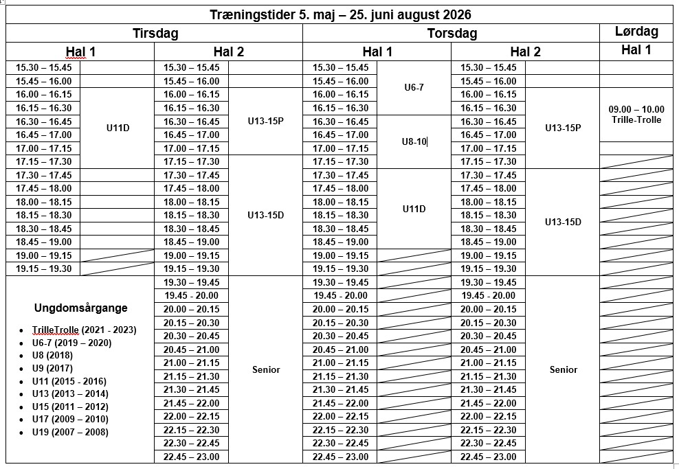 Træningstider maj-juni 2026